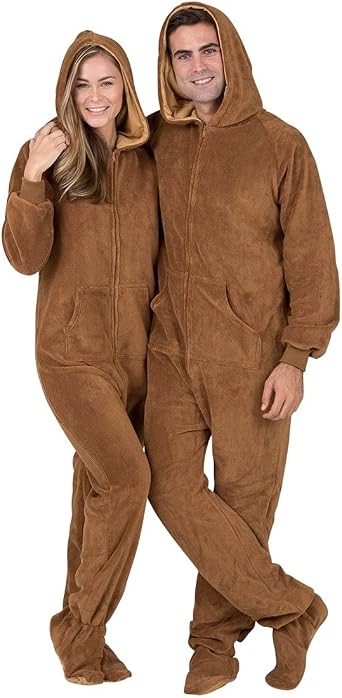 Footed Pajamas - Adult Chenille Hoodie Onesie | One-Piece Pajama Jumpsuits for Men and Women Pjs | Unisex