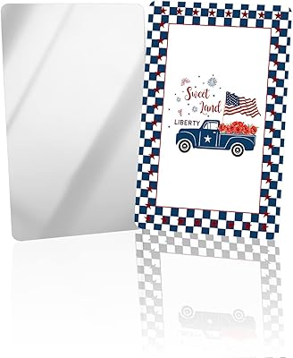 OComster Blue Star Truck Loads of Poppies Independence Compact Mirror Bulk 2 Pack Card Mirror, White Star Blue Plaid Buffalo Small Compact Mirror for Purse, Rectangular Handheld Pocket Makeup Mirror