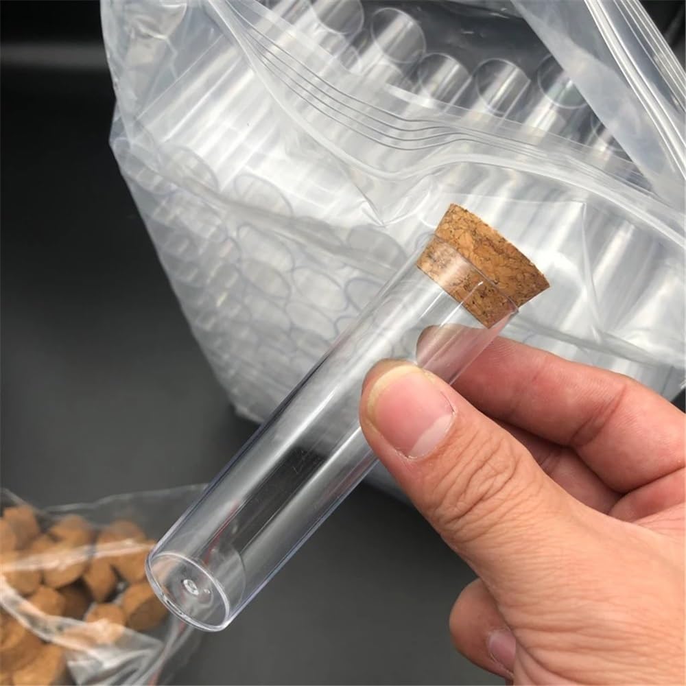 25 x 95 mm, przezroczyste plastikowe probówki z korkiem, płaskie dno, 100 sztuk/partia, przezroczyste plastikowe probówki z korkiem