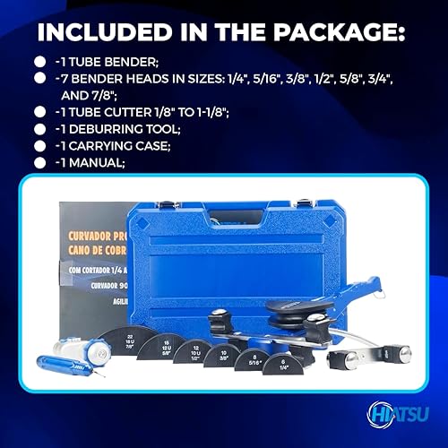 Miniatura 8 de Kit de herramientas de doblador de tubos de cobre Hiatsu - Juego profesional de doblador de tubos con 7 matrices (14-78 pulgadas) - Doblador de