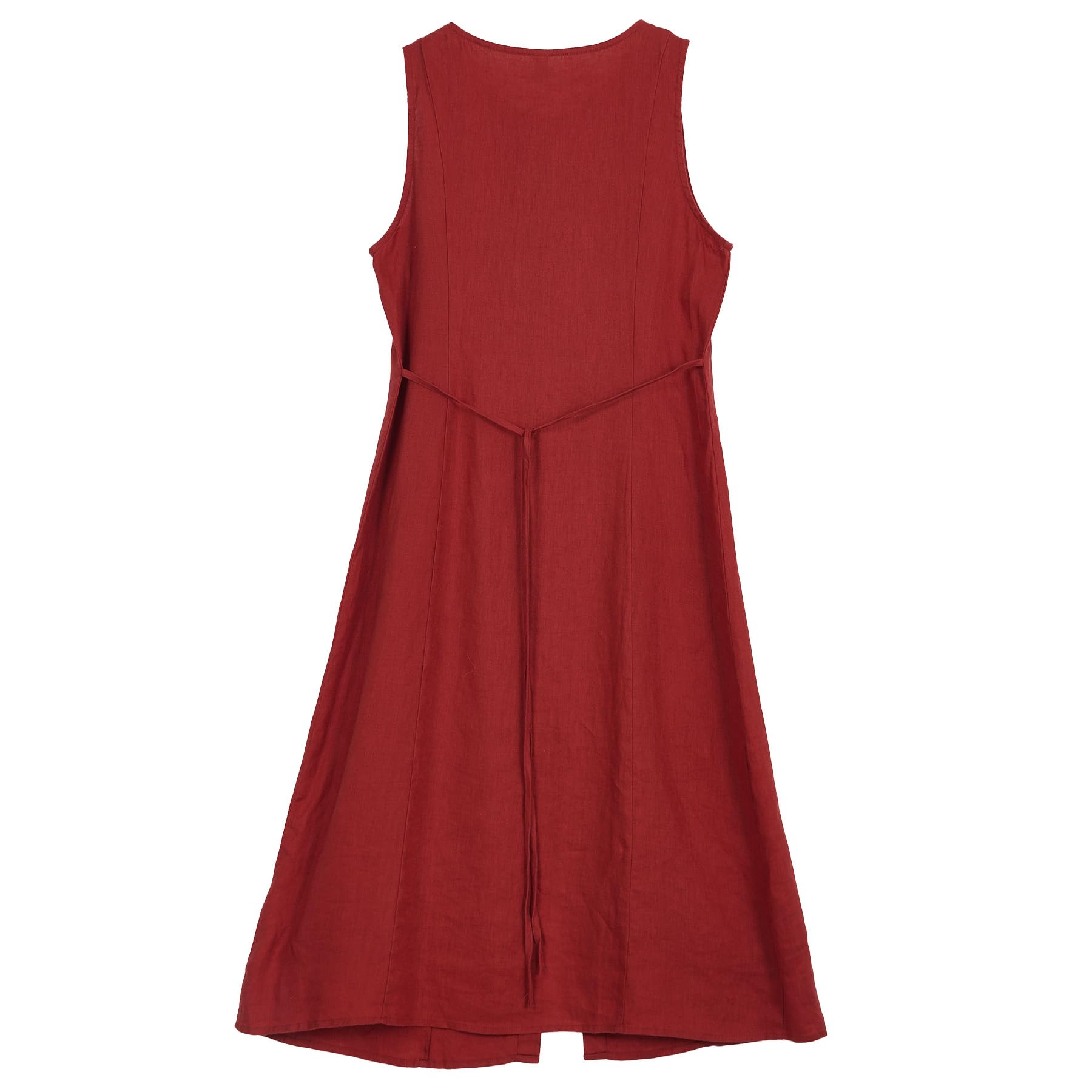 Amazhiyu Abito da donna 100% lino, maxi abito senza maniche girocollo con bottoni