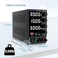 Vista 5 de Fuente de alimentación CC variable 0-30V 0-10A, fuentes de alimentación de banco reguladas de conmutación ajustable con codificador grueso y perilla