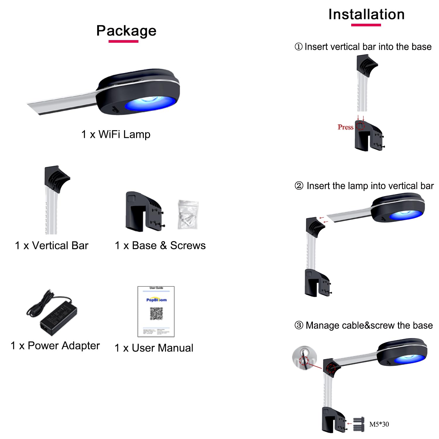 PopBloom RL60 Acquario LED Reef Light, Smart-APP controlla spettro completo LED marino per acquari di corallo di acqua salata