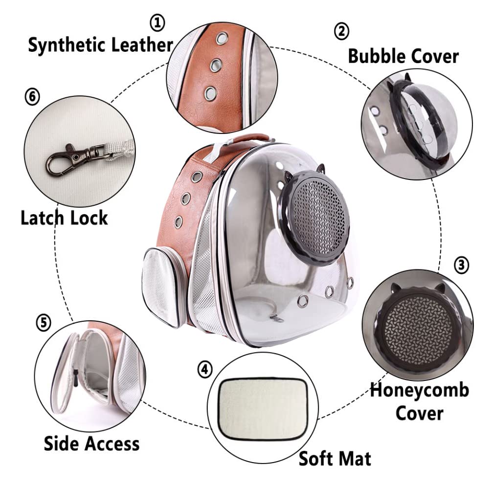Expandable Cat Carrier Backpack, Backpack for Cats Kitten Small Puppy, Airline Approved Cat Bubble Backpack, Space Capsule Astronaut Carrier (Brown, Front Extension) - image 4