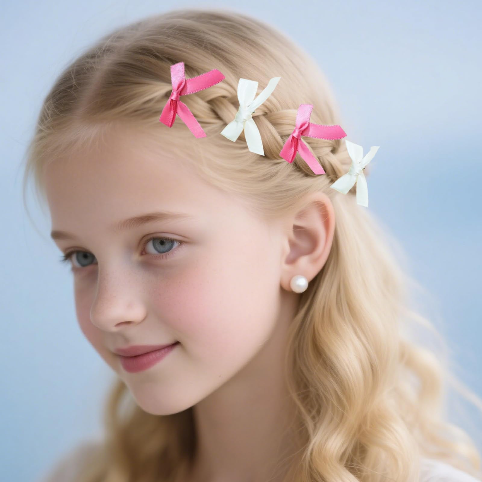 Bow Hair Clips, 66Pcs Satin Ribbon Hair Bows Bowknot Hairpin for Women Girls Children Pink White Black, pink, black and white - Image 3