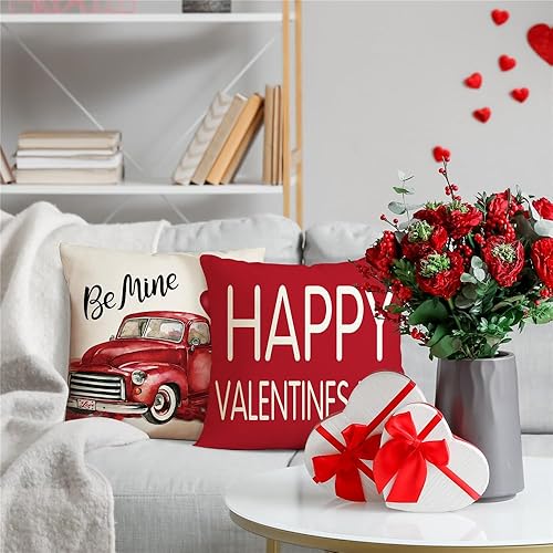 Miniatura 3 de KISVODS Juego de 4 fundas de almohada para el día de San Valentín de 18 x 18 pulgadas, decoración del día de San Valentín, diseño de rosas de