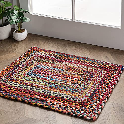 Image of Handmade Natural Jute Cotton Natural Fibers Floor /Door Mat Rugs Furnish Decor Striped Rectangular Design Carpet for Bedroom Living Room (JUTE005, 2x3-Runner)