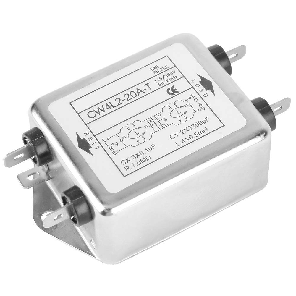 Tyenaza Filtri di Rete Elettrica, 20A Filtro EMI RFI, CW4L2-20A-T Soppressore di Rumore Potenza Filtro EMI Condizionatore di Linea Terminale Monofase 115V/250V 20A 50/60Hz