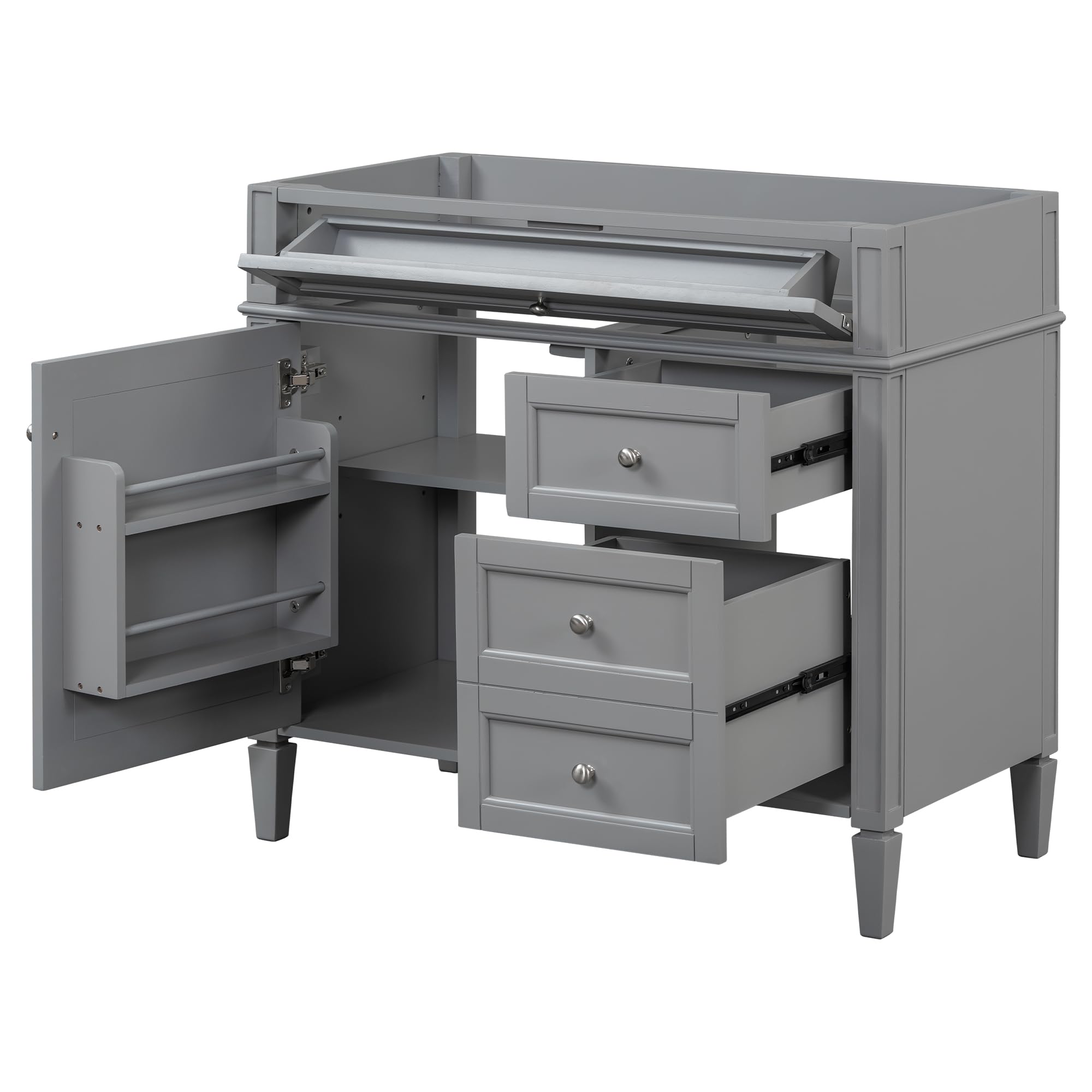 Favfurish 36" Bathroom Vanity Without Top Sink,Modern Freestanding Storage Cabinet with 2 Soft-Close Drawers &amp; Tip-Out Tray,Solid Wood Frame Vanity Only w/Adjustable Shelf &amp; Door Organizer,Grey