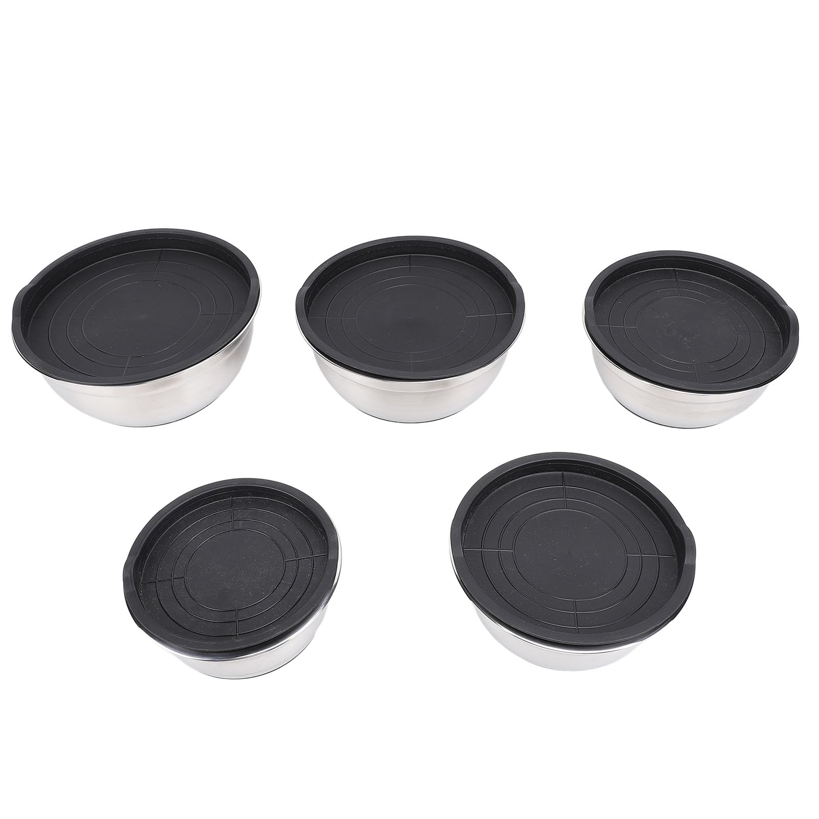 5 teiliges Edelstahl Rührschüsseln mit Deckel, Salatschüsseln, Lebensmittel-Rührschüssel Set, Metall Vorbereitungsschüsseln, Servierschüsseln Nestschüsseln für Küche Zuhause