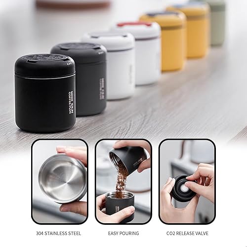 Miniatura 10 de watchget Mini recipiente de café hermético portátil, 1 paquete de 2.7 fl oz de acero inoxidable de almacenamiento en grano de café con válvulas de