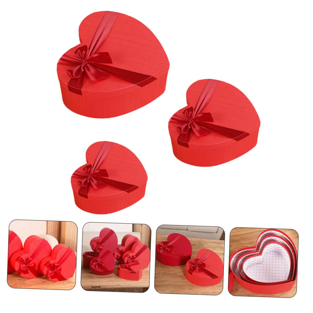 Parliky 3 Stück Geschenkbox Herzform Valentinstag Aufbewahrungsbox Rot mit Deckel Bonbonschachtel für Geschenkverpackung und Dekoration