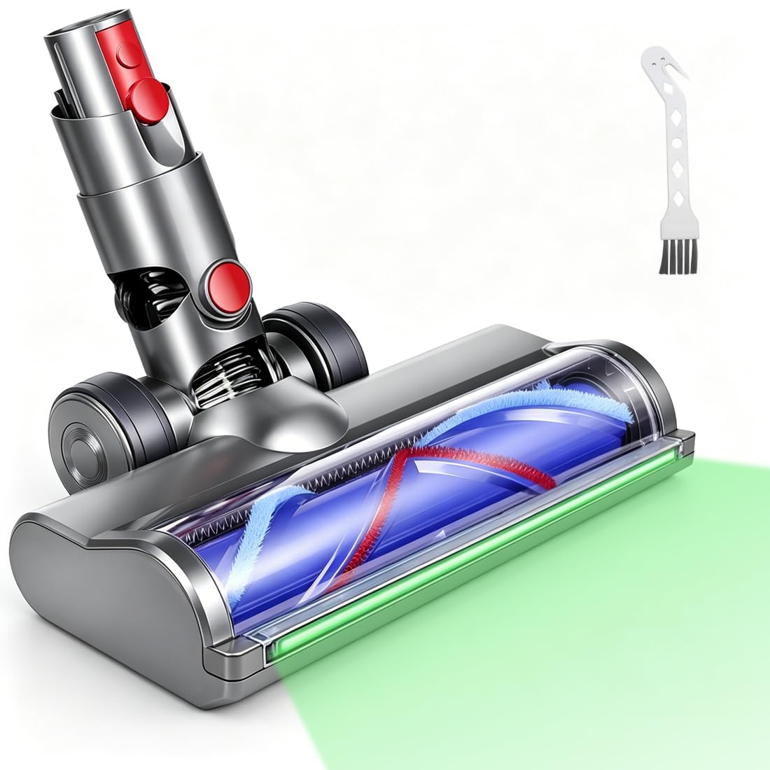 Bürste Ersatzteile kompatibel für Dyson V12 Detect Slim, Zubehör Bodenbürste mit grünem LED-Leuchten, Bodendüse für Hartböden und Teppiche
