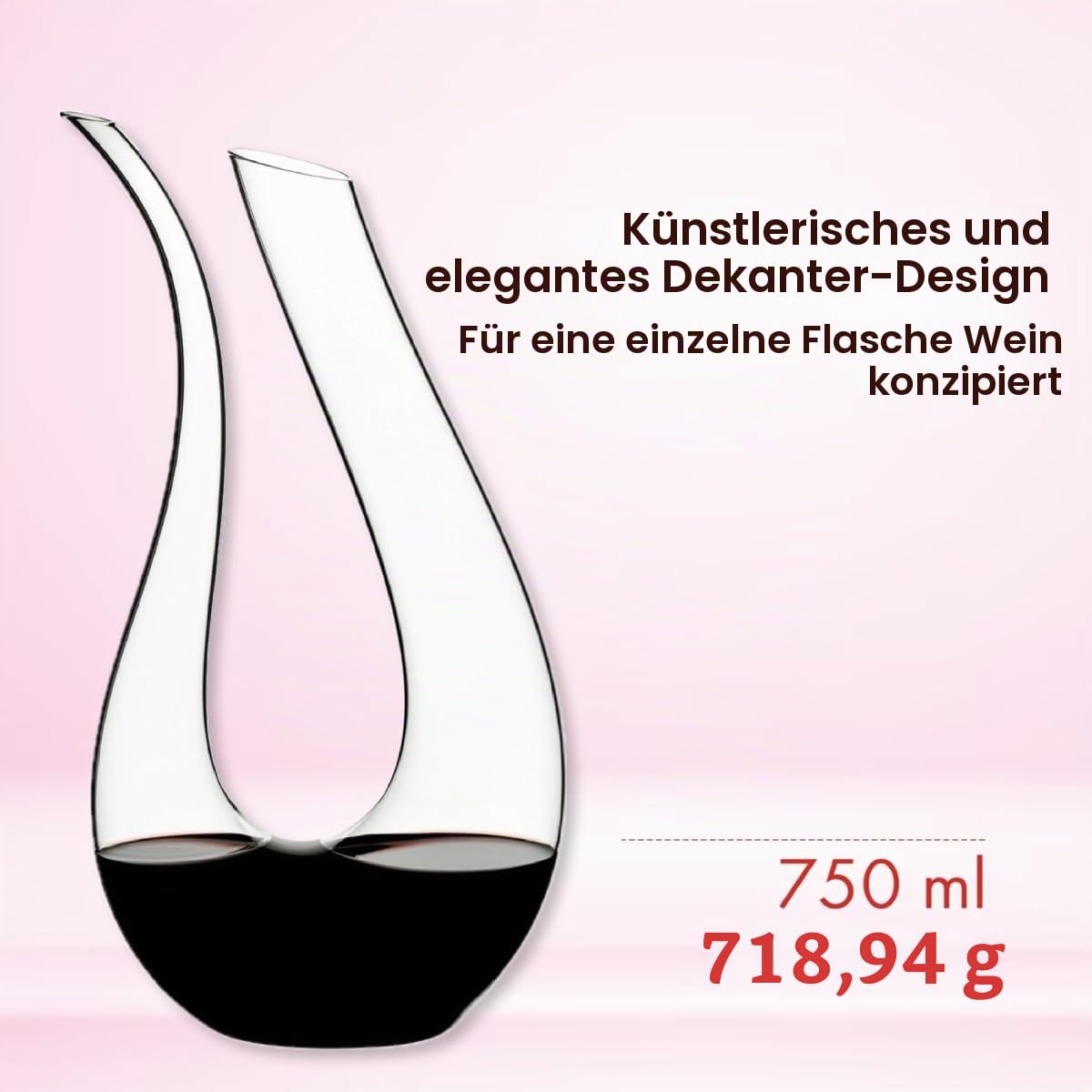 RIEDEL Amadeo Dekanter - Einzelpackung, Karaffe, Kristallglas, Nur Handwäsche – Glasreinigungsperlen ungeeignet - 1756/13 | Handgefertigtes Glas, 35,5 cm hoch, 14 Unzen Fassungsvermögen