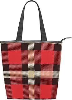 Bolsa feminina de lona durável vintage estampa xadrez tartã grande capacidade sacola de compras bolsa de ombro