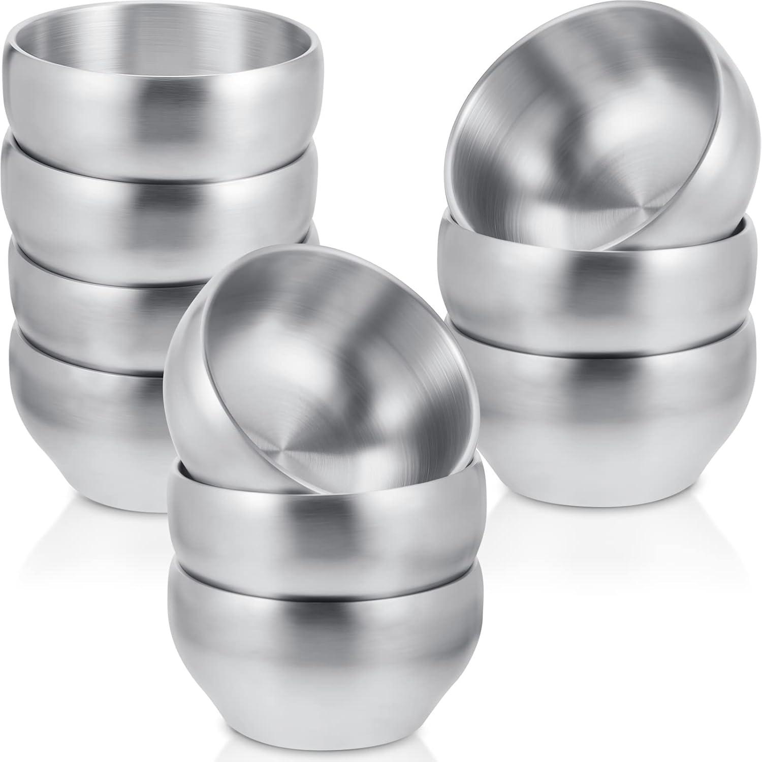 10 Pcs 12 oz Stainless Steel (304) Bowls Matte Double Walled Bowl Kids Toddler Ice Cream Bowls for Serving Food Snacks Rice Feeding Hot Soup, Dishwasher Safe : Home & Kitchen