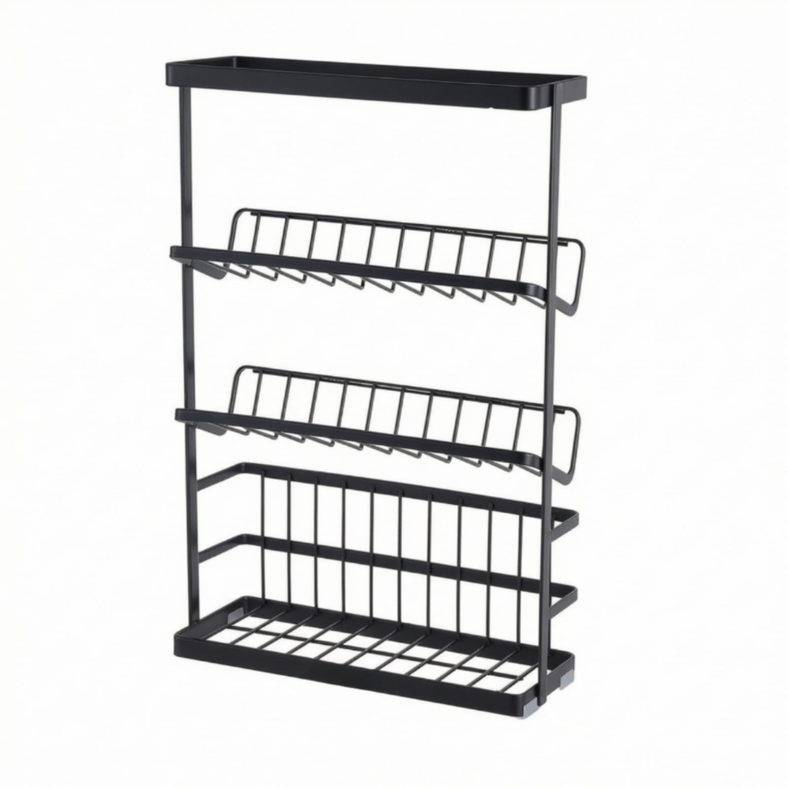 Mensola Bagno Scaffale Ripiano Portasapone Portautensili con Design Aperto a 3 Ripiani Inclinati Finitura Antiruggine Struttura da Pavimento Adatta per Bagno Casa Vacanza Pensione, Nero