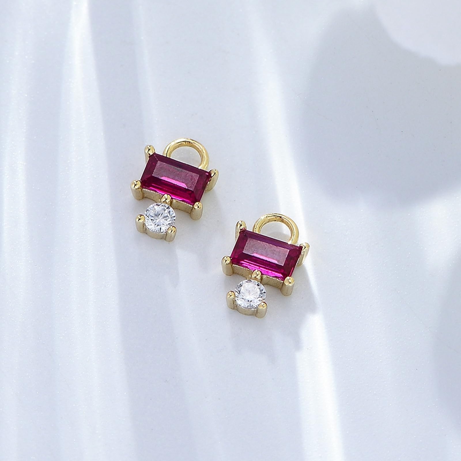 Damskie kolczyki kreolskie białe złoto 750 585 375 z prawdziwego złota, eleganckie kolczyki z prostokątnym korundem i okrągłym Moissanite, na wesele, bez niklu, prawdziwa biżuteria, białe