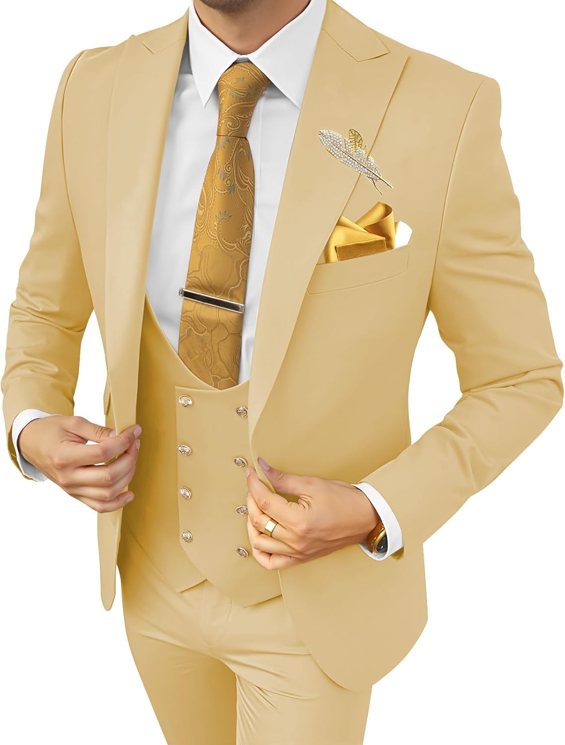 Wangyue Men's Suits 3 Piece Slim Fit Suits for Men Double Breasted Suit Men Business Wedding Prom Tuxedo Suit