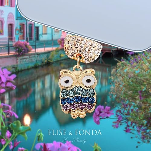 Miniatura 2 de ELISE & FONDA CP516 Puerto de carga USB cristal anti polvo enchufe pequeño búho teléfono encanto para iPhone 131211XS MAXXRX8 Plus76S8SE iPad iPod