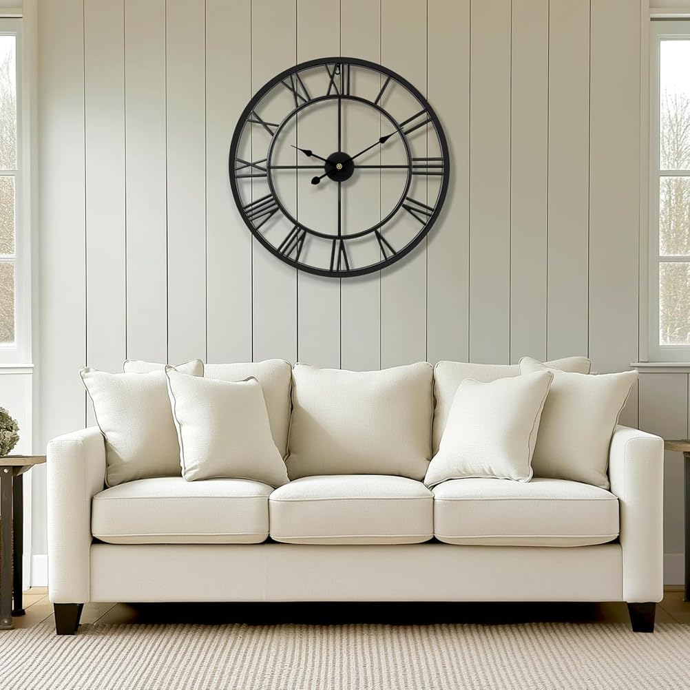 Reloj de Pared Grande de 16 Pulgadas para la decoración de la Sala de Estar, número Romano Moderno Redondo Decorativo de Metal Grande Reloj de Pared para Dormitorio y Cocina,Blanca,40cm