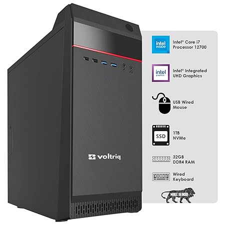Voltriq Consumer Series High Performance Desktop Computer, 12th Generation Intel Core i7, 32GB RAM | 1TB NVMe SSD with Wired Keyboard & Mouse, 1 Year Warranty