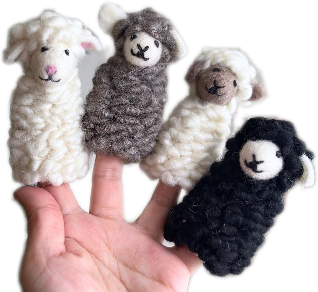 Handmade Sheep Wool Felt Finger Puppet, Sheep Finger Puppet, Wool Felt Sheep Finger Puppets, Kids Educational Toys, Fair-Trade Educational Puppet for Storytelling, Unique Gift for Kids (All 4 Colors)