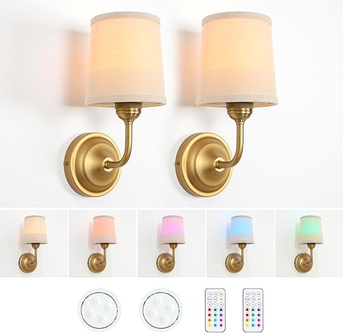 HEQIQEH Juego de 2 apliques de pared vintage de cuello de cisne con control remoto, embudo acampanado de tela de lino, regulable, lámparas de mesita