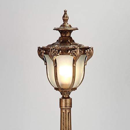 Generic GUOCC Creative Vintage Bronze Post Pillar Lamp Antique Die-cast Aluminum Housing Door Column Lights Waterproof Courtyard Luxury Craftsman Floor Lamp with Beveled Clear Glass Lights Fixture photo 3