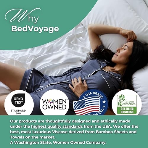 Miniatura 6 de BedVoyage Juego de sábanas de alta calidad 100% viscosa derivada de bambú tamaño Queen, ropa de cama refrescante para máxima comodidad, sábanas y