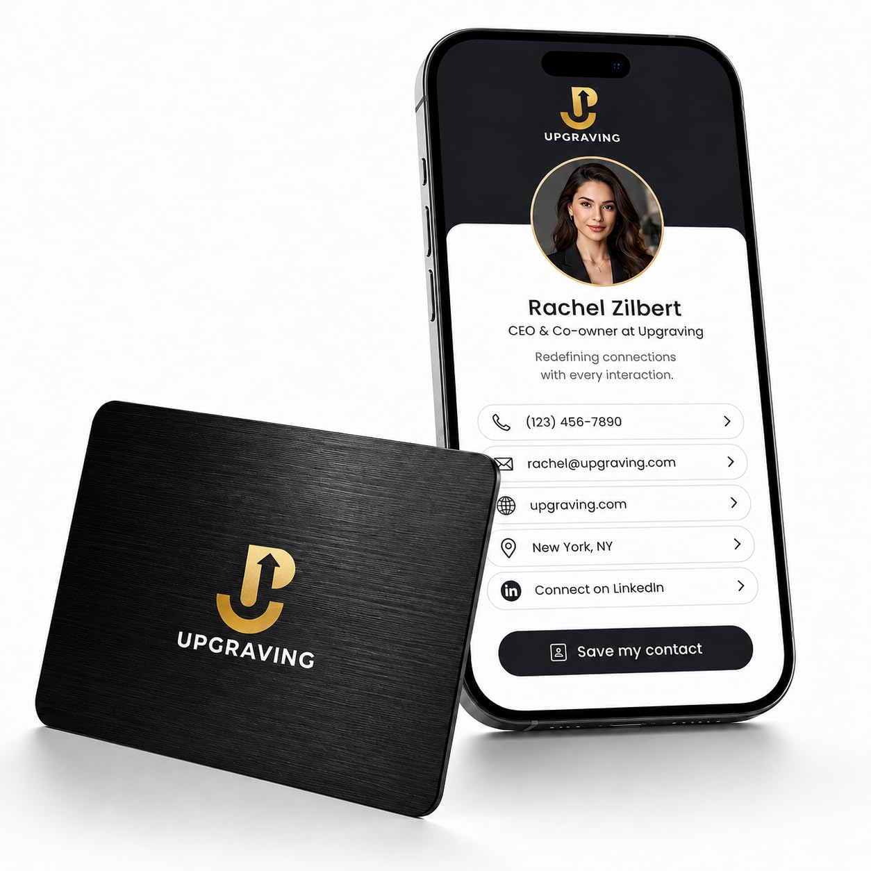 Tarjeta de visita digital con código QR y toque para compartir tecnología NFC, compatible con iPhone y Android, no requiere aplicación o suscripción (negro)