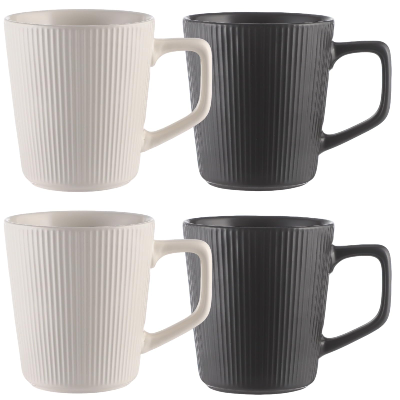Epicover 4 Pcs Ceramic Coffee Mug Set, Striped Pottery Cups, 500ml Large Capacity Mugs with Comfortable Handle, 3.9 x 4.3 in for Tea Latte Cocoa Cappuccino Home Office Use (White & Black)