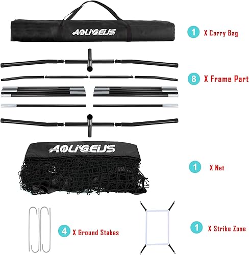 Miniatura 9 de 7'X7' Baseball Softball Practice Net,Pitching Net,Batting Net,with Baseball Tee,Bonus Strike Zone and Bow Frame,for Hitting,Pitching, Catching