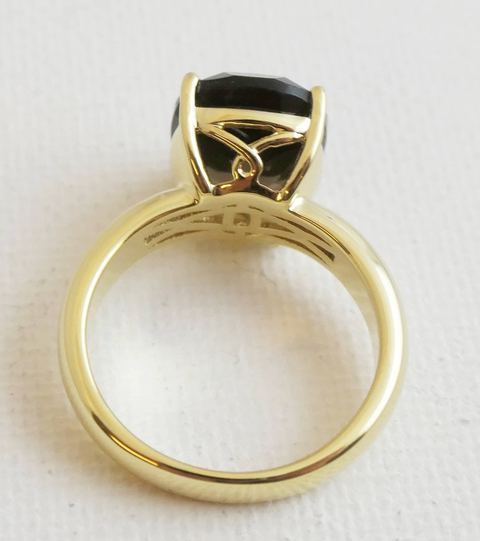 Anello in argento sterling placcato oro con quarzo fumé