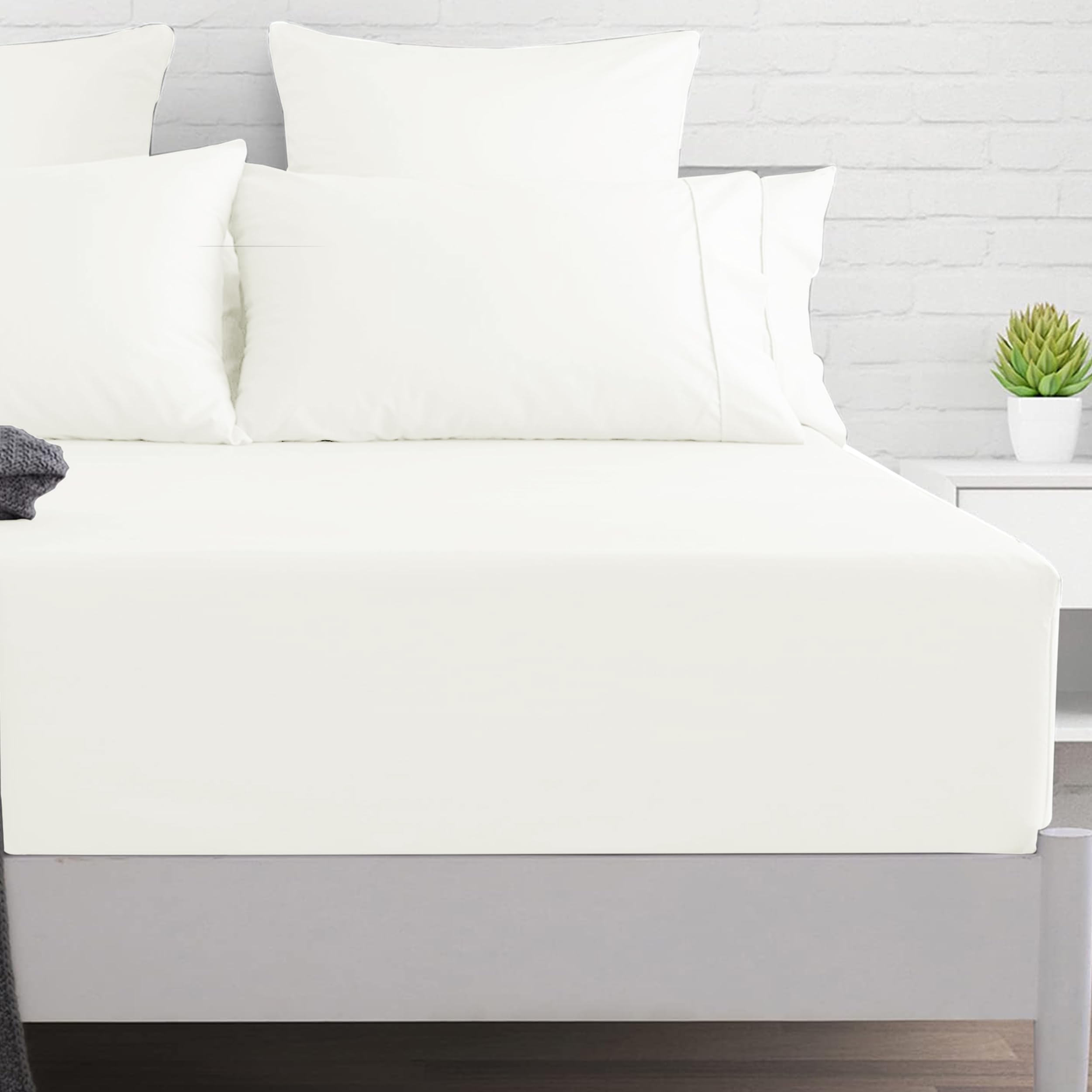 PRIME LINENS Extra Deep Fitted Sheet 40 CM Brushed Microfiber Wrinkle & Fade Resistant Bottom Sheet Soft Durable Bed Sheets (Cream, King)