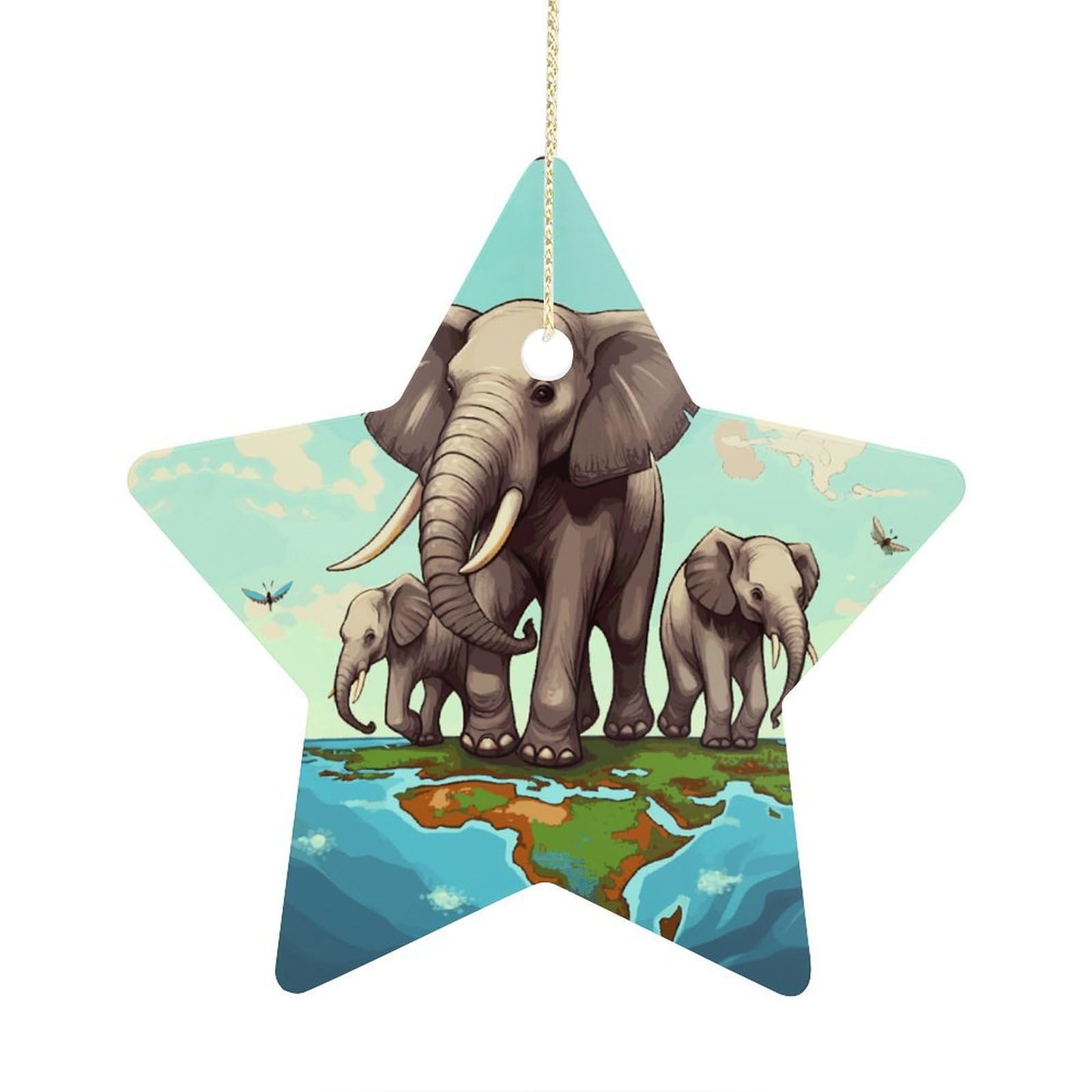 Elephants Stars Ornaments Ceramic Christmas Tree Hanging Light in Weight Christmas Star Pendants Funny Double-Sided Printed Xmas Ornaments for Gifts
