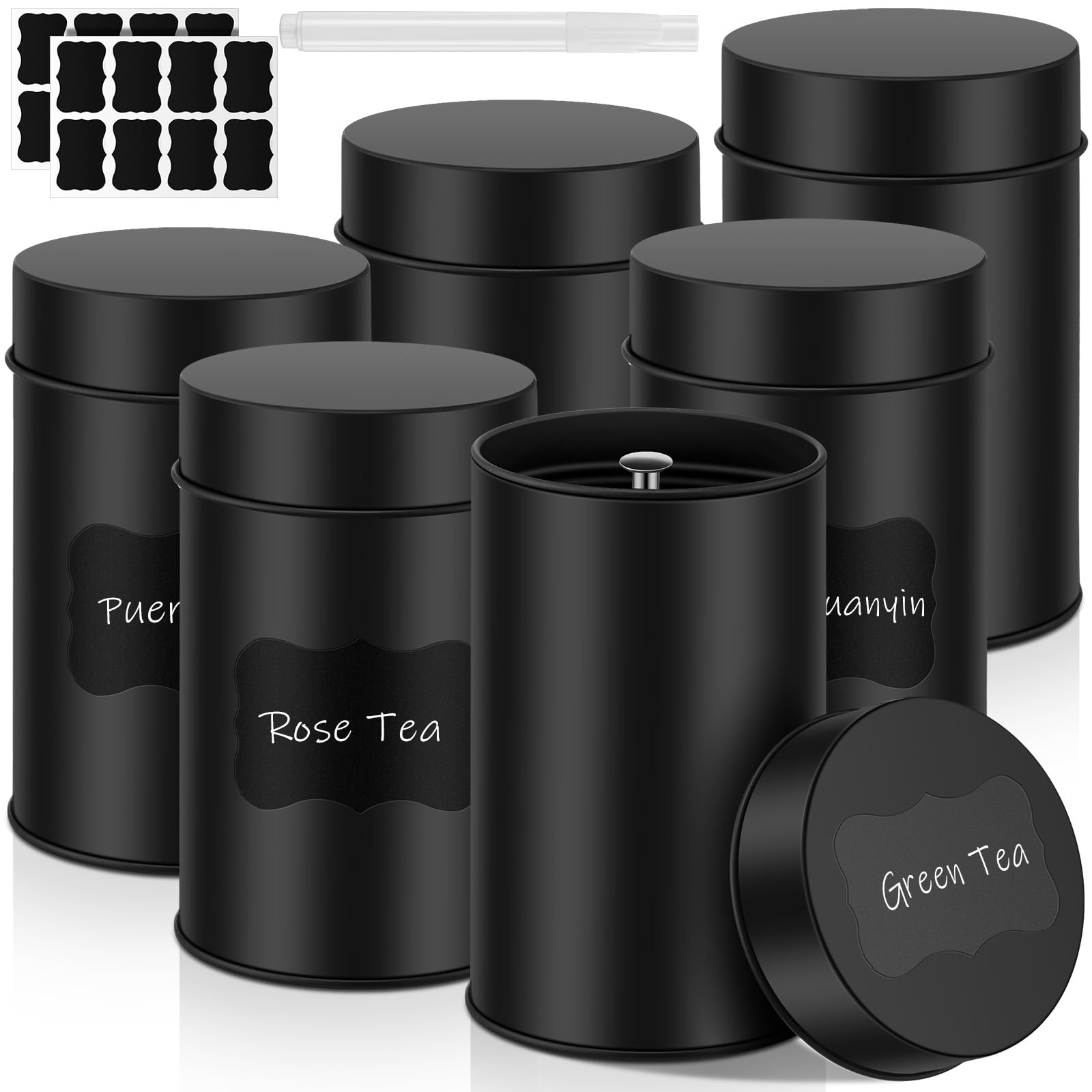 Tanlade 6 Pcs Tea Tin Canisters Airtight Double Lid Metal Storage Containers