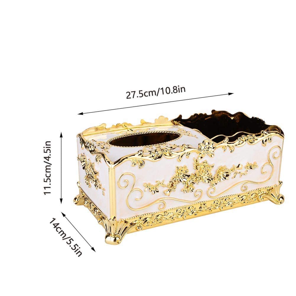 European Floral Tissue Box Cover - Golden Carving Metal Holder For Home, Hotel, Or Car Decoration