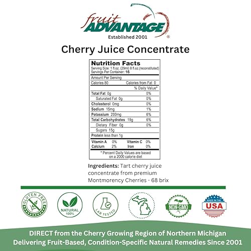 Miniatura 10 de Montmorency - Concentrado de jugo de cereza agria, embotellado en botellas de vidrio de primera calidad de 16 onzas, cerezas ácidas 100% puras