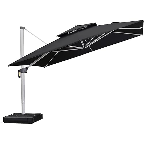 PURPLE LEAF 12 Feet Double Top Deluxe Square Patio Umbrella Offset Hanging Umbrella Cantilever Outdoor Market Umbrella Garden, Black