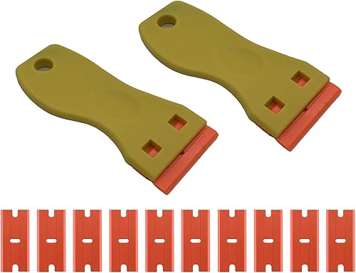 Miniatura 3 de Raspador de hoja de afeitar de plástico, 2 herramientas raspadoras de calcomanías y 20 cuchillas de plástico de doble filo, removedor de raspador de
