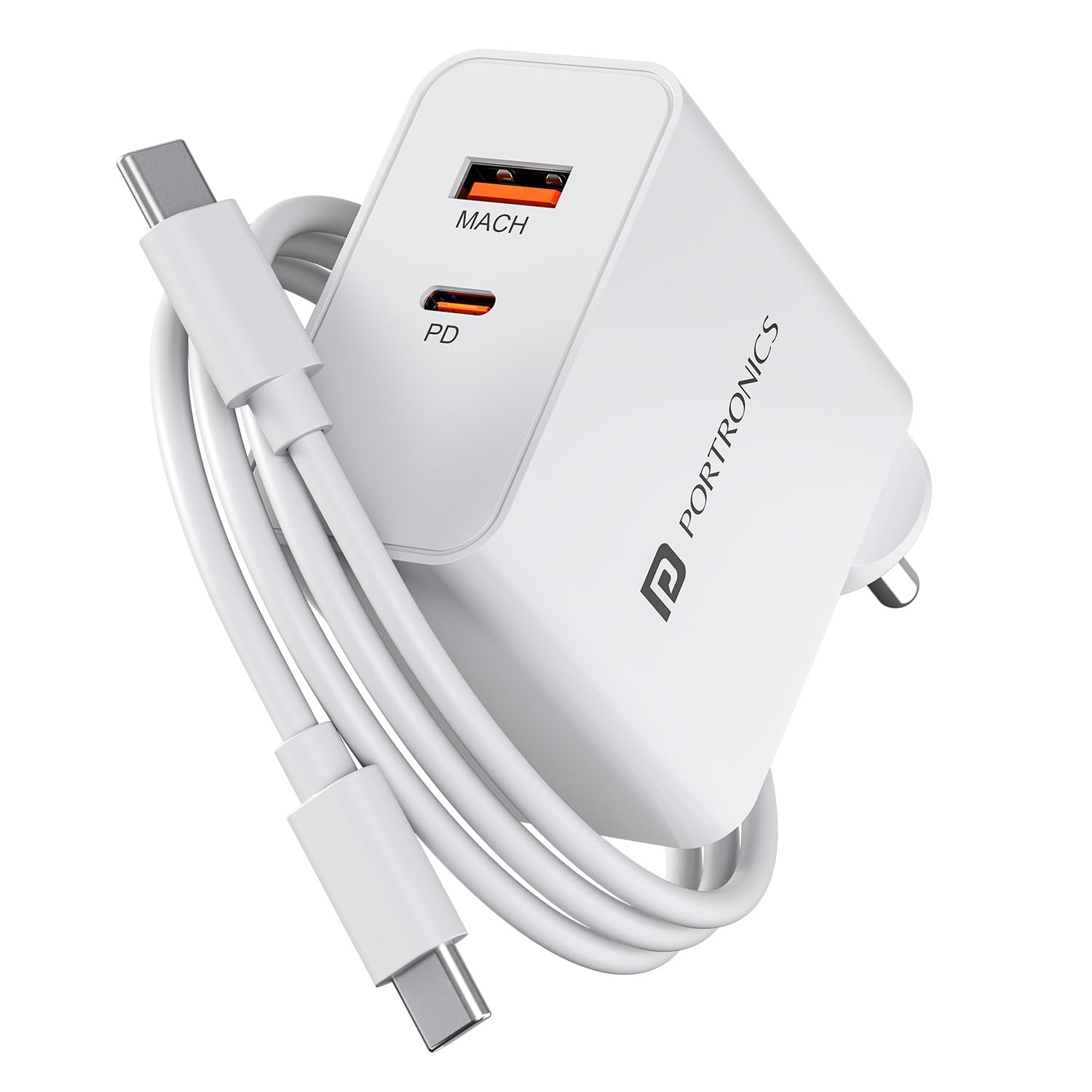 Portronics 45W Adapto 45B Dual Port Fast Charging Adaptor with Type C PD Port & USB-A Port, 1M Type C Cable, PPS Technology, Supports iPhone, Samsung, Tablets & Laptops(White)-image-34