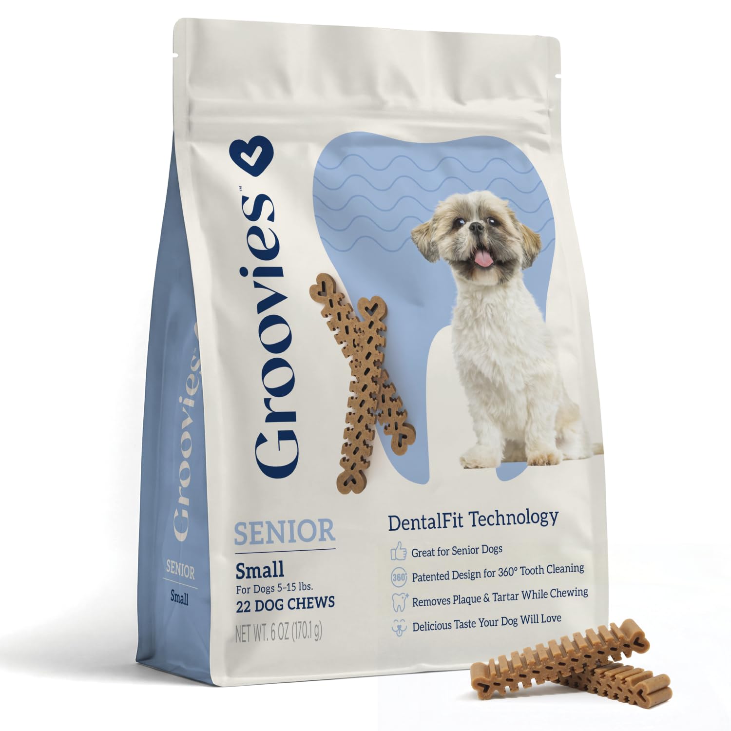 Groovies Senior & Gentle Chewers Small Dog Dental Chews 5-15 lbs, 22Ct — image 1