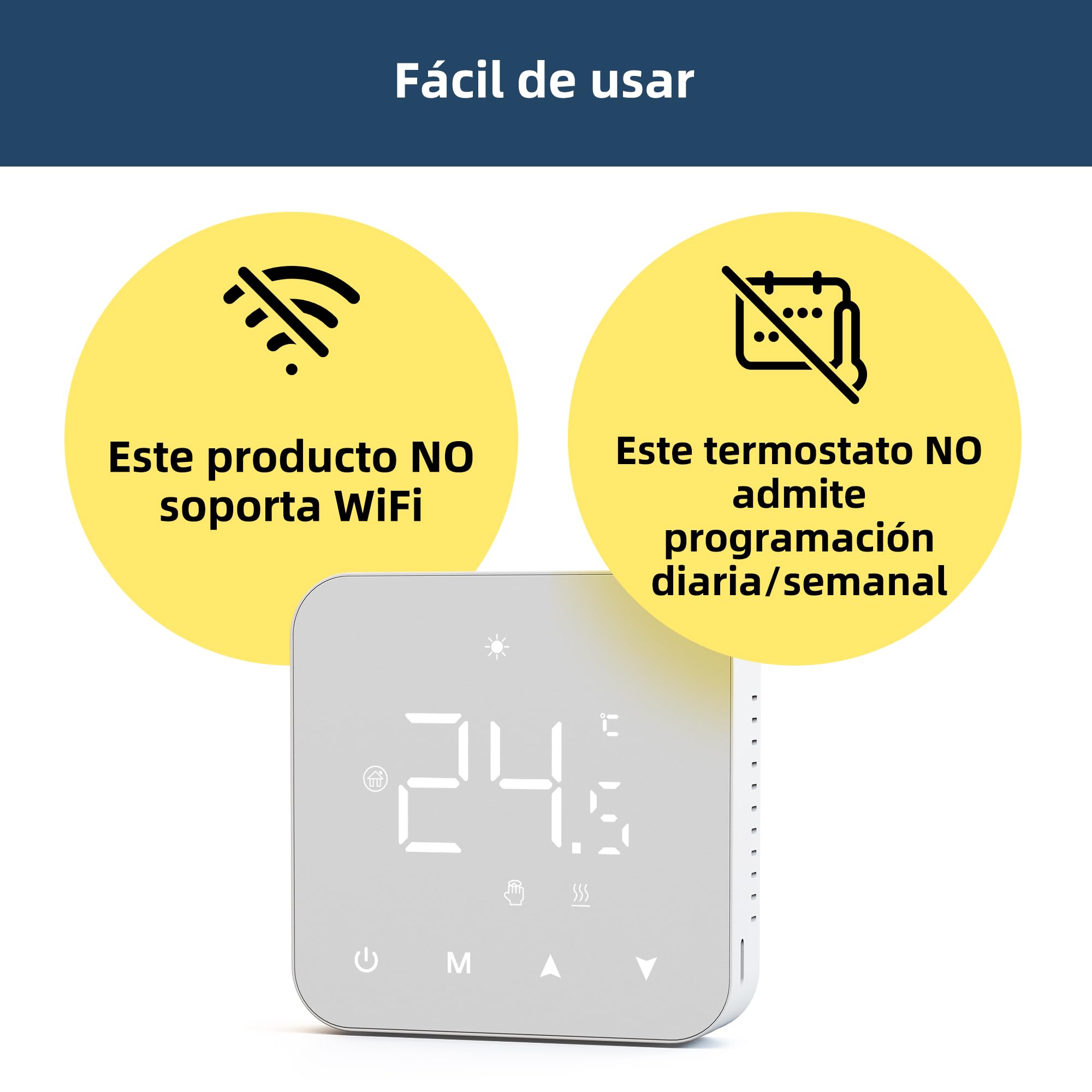 Termostato para calderas de Gas, Alimentado por Pilas, con Pantalla táctil. Termostato de Pilas de Dos Cables.Blanco 3A R3W