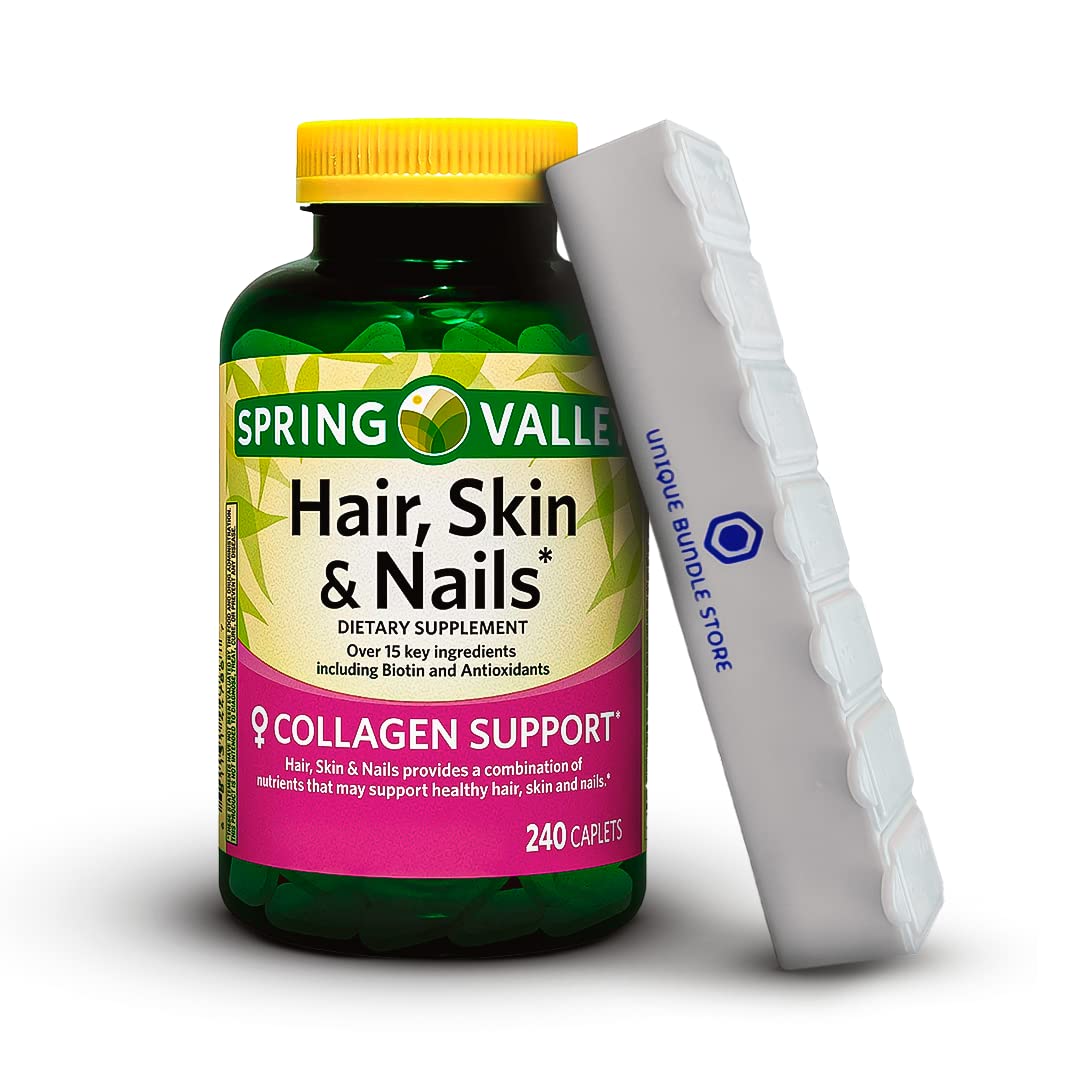 Spring Valley, Hair Skin and Nails Vitamins, Caplets Dietary, Hair Skin Nails Supplement, 240 Count + 7 Day Pill Organizer Included