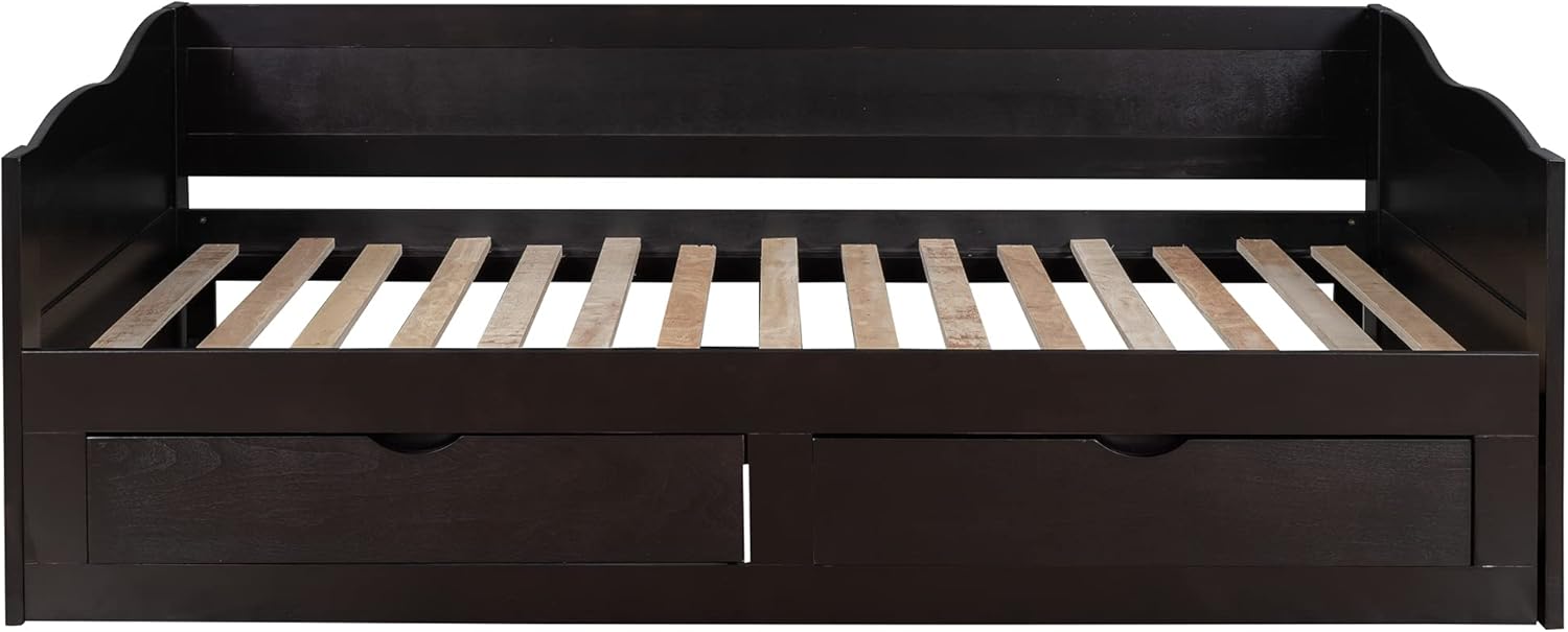 LOVMOR Wooden Daybed with Trundle Bed and Two Storage