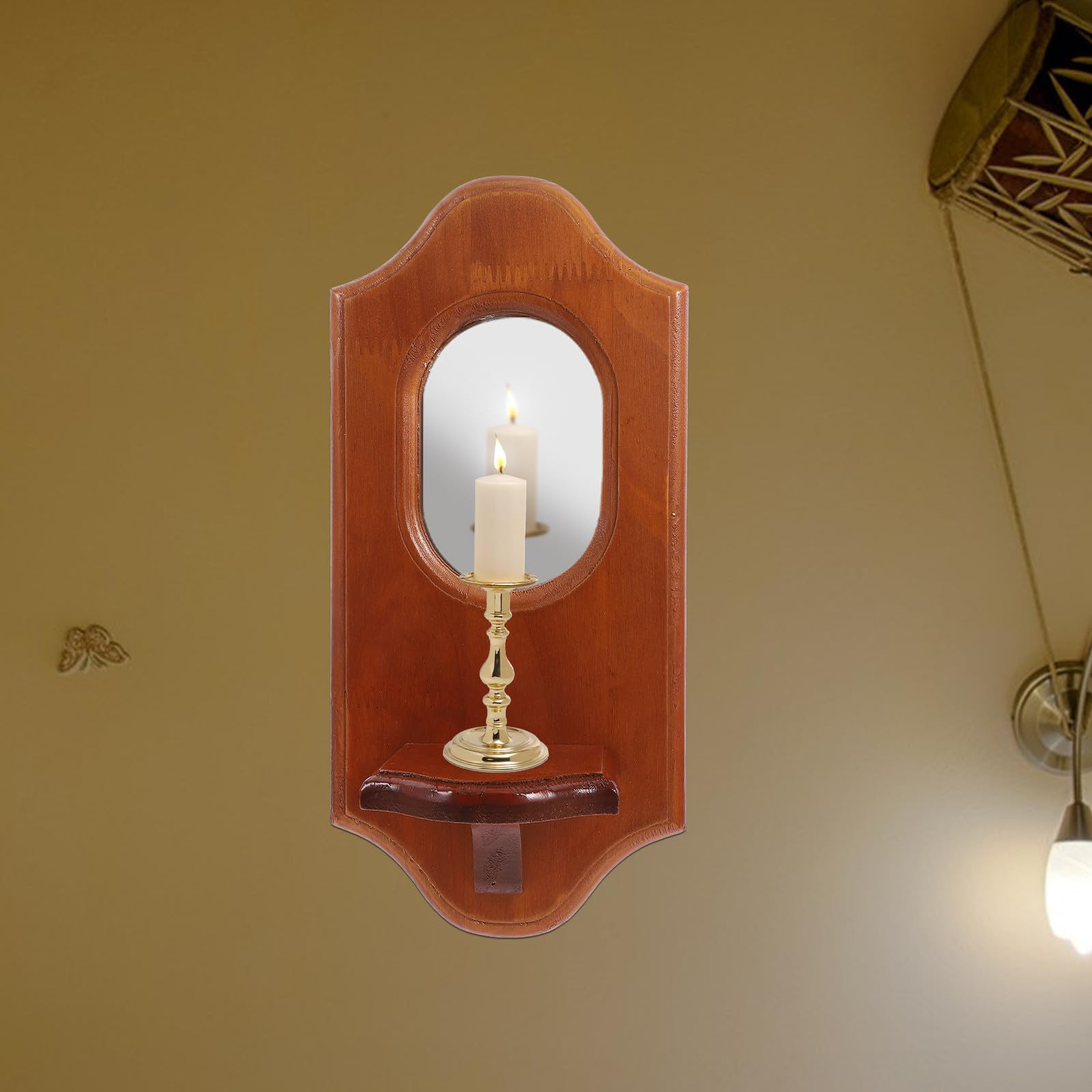 Wandkerzenhalter und Glas mit Vintage Design Braun zur Wandmontage für Wohnzimmer und Arbeitszimmer Dekorative Wanddekoration und Duftkerzenhalter
