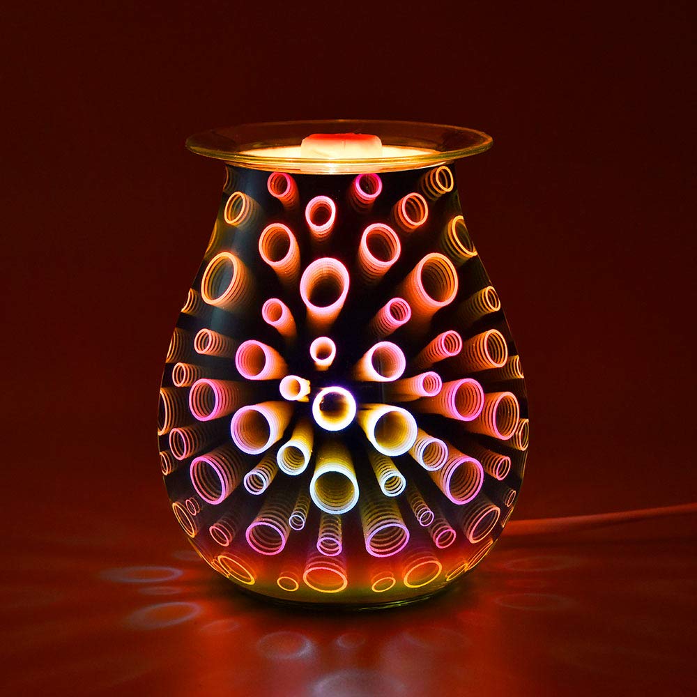 HaavPoois Glass Aroma Lamp - Electric Wax Melt Oil Burner 3d Patterns Glass Cover Wax Warmer Romantic Atmosphere for Decoration Bedroom Living Room (Circle)