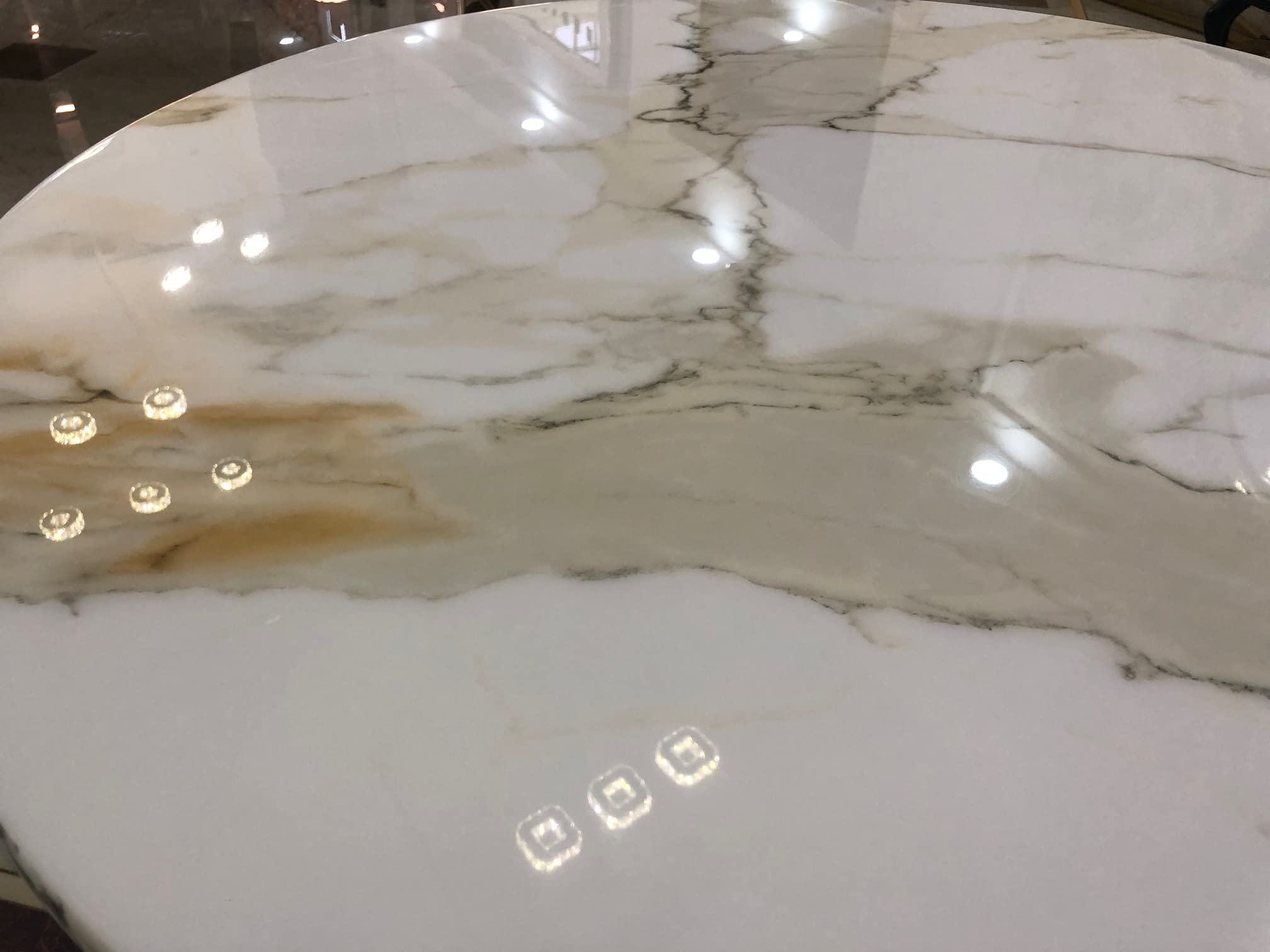 Stolik kawowy złoty, biały, stal nierdzewna, imitacja marmuru, stół do salonu, 100 cm