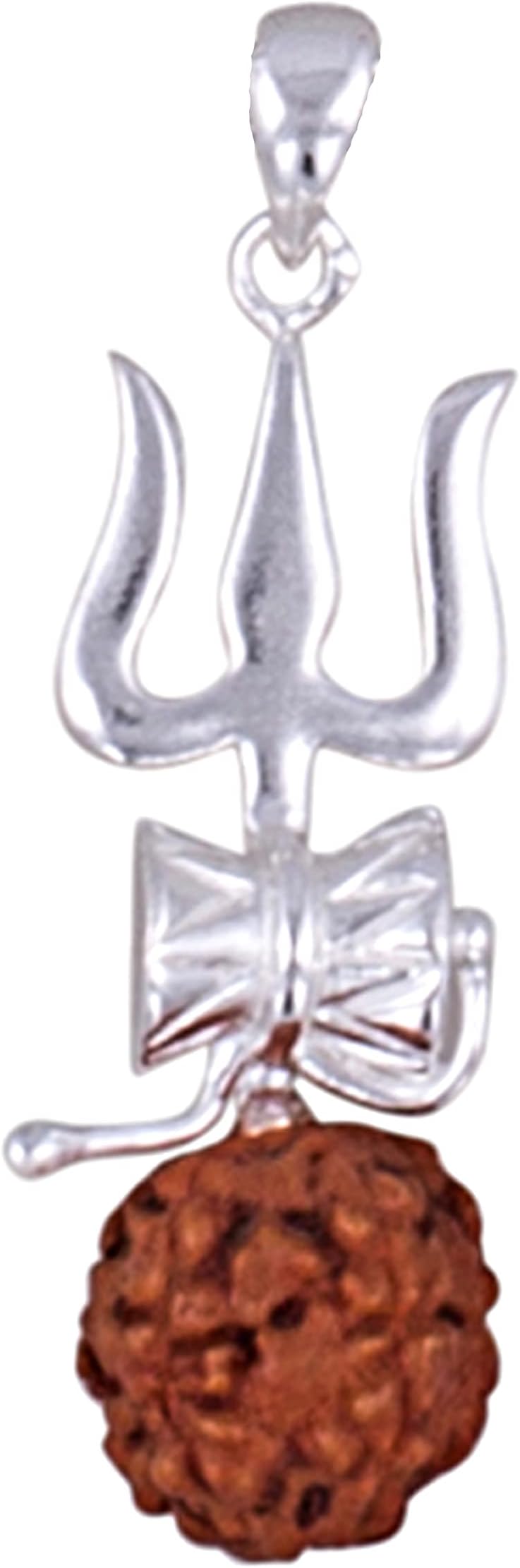 Ahilya Jewels 92.5 Sterling Silver Shiva Trishul Rudraksha Pendant for Men And Women